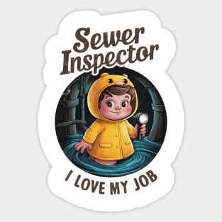 Brave Sewer Inspector Child in Vibrant Raincoat Sticker